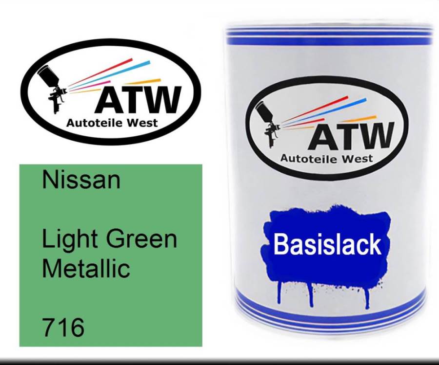 Nissan, Light Green Metallic, 716: 500ml Lackdose, von ATW Autoteile West.